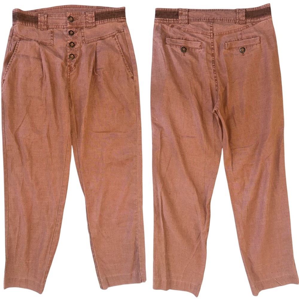 Sundance Linen Blend Button Fly Terracotta Pleated Utility Boho Trousers Size 4